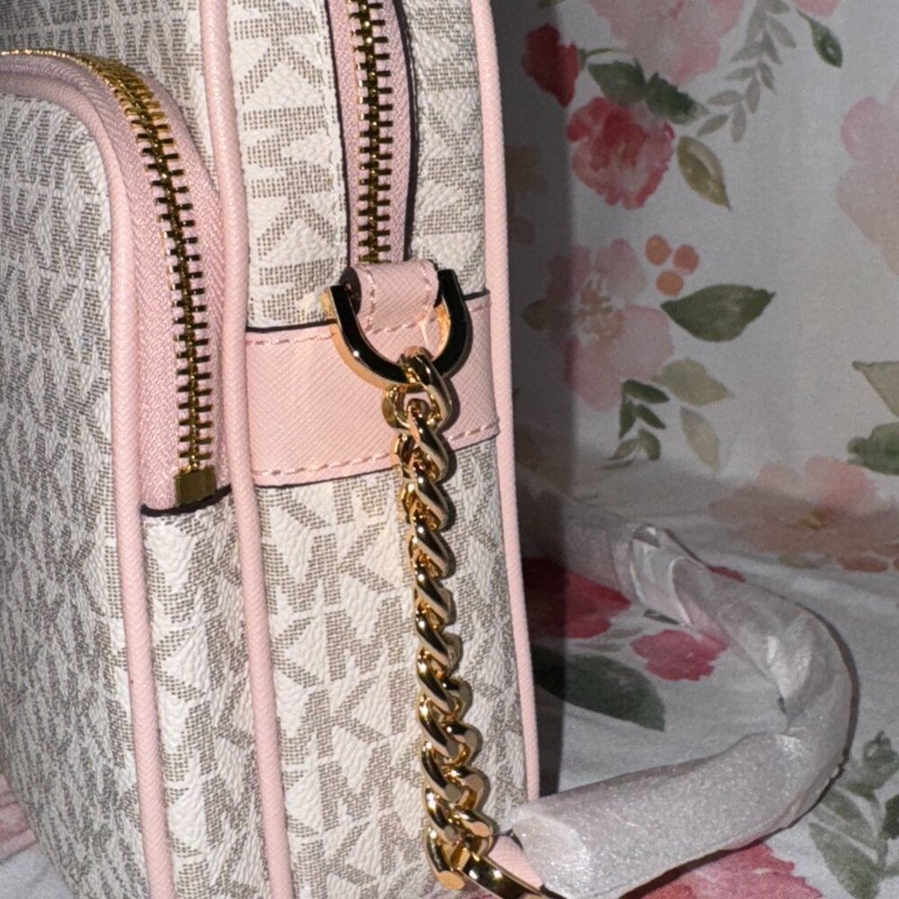 MICHAEL KORS Jet Set Logo Crossbody – Vanilla / Blush Pink Trim – BRAND NEW - Picture 9 of 9